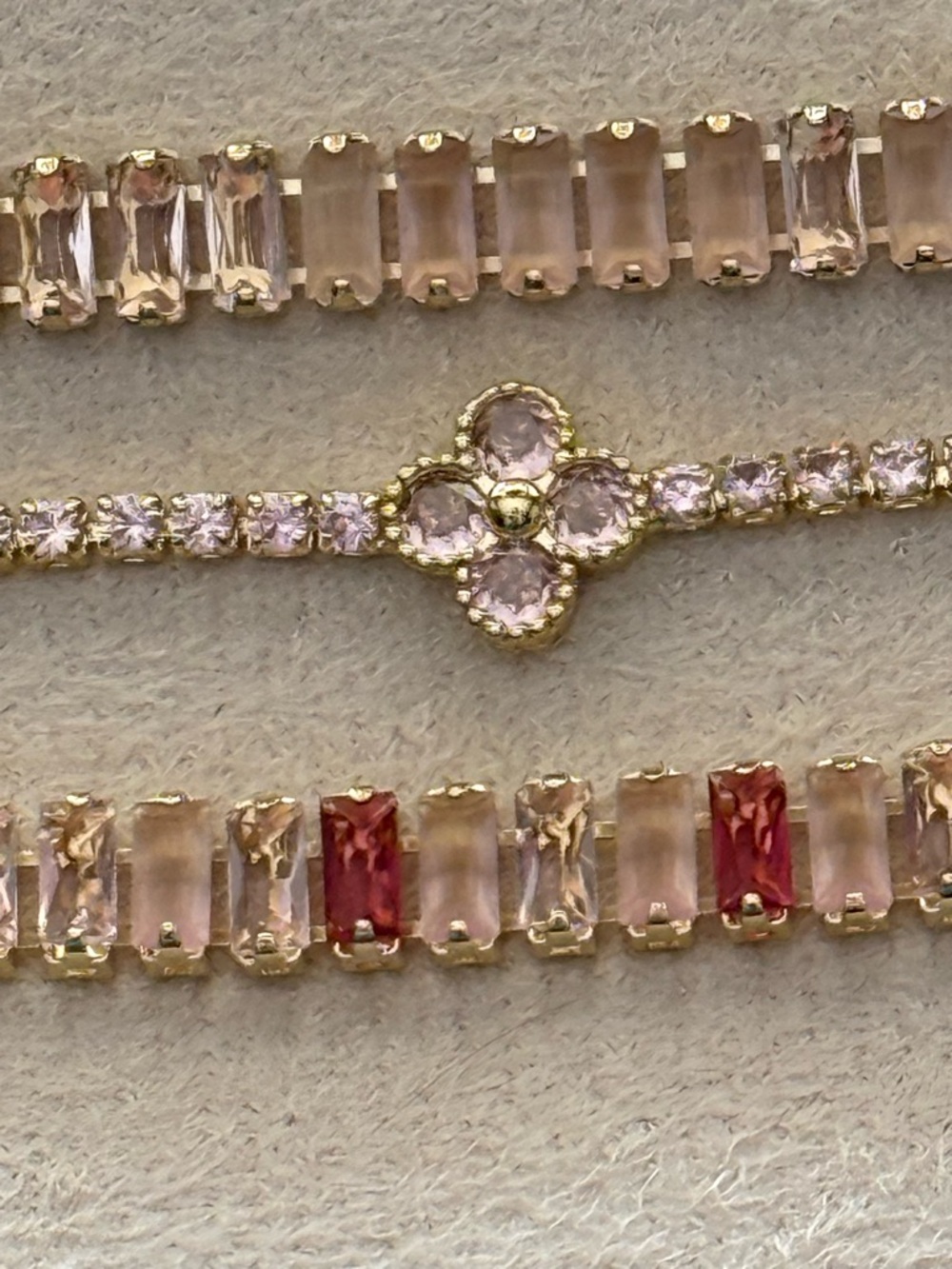 Pink and Red Crystal Bracelet Set in Gold-Tone